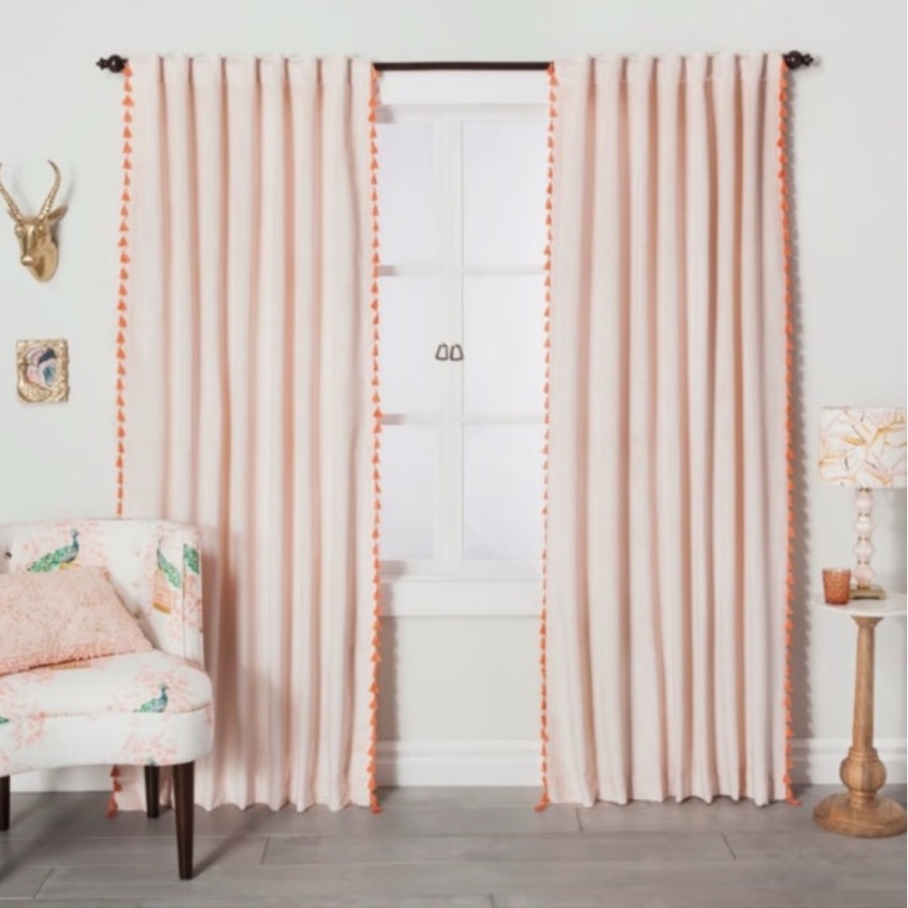 Opalhouse blush pink velvet boho curtains with tassel trim (2 panels)